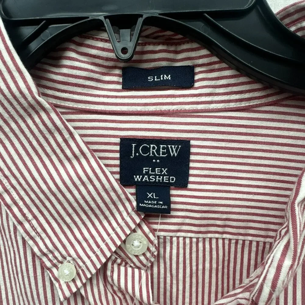 J.Crew Factory Flex Washed Slim Shirt Men XL Red Stripe Button-Down NWT
